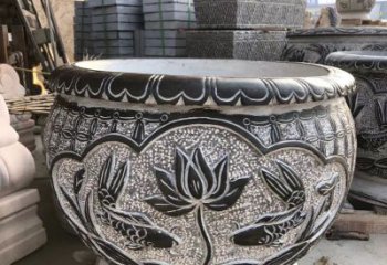 泰州青石仿古荷花水缸雕塑