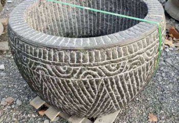 泰州精美青石莲花水缸雕塑