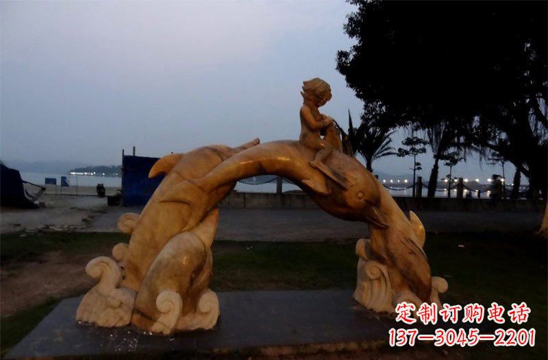 泰州西方儿童骑海豚石雕