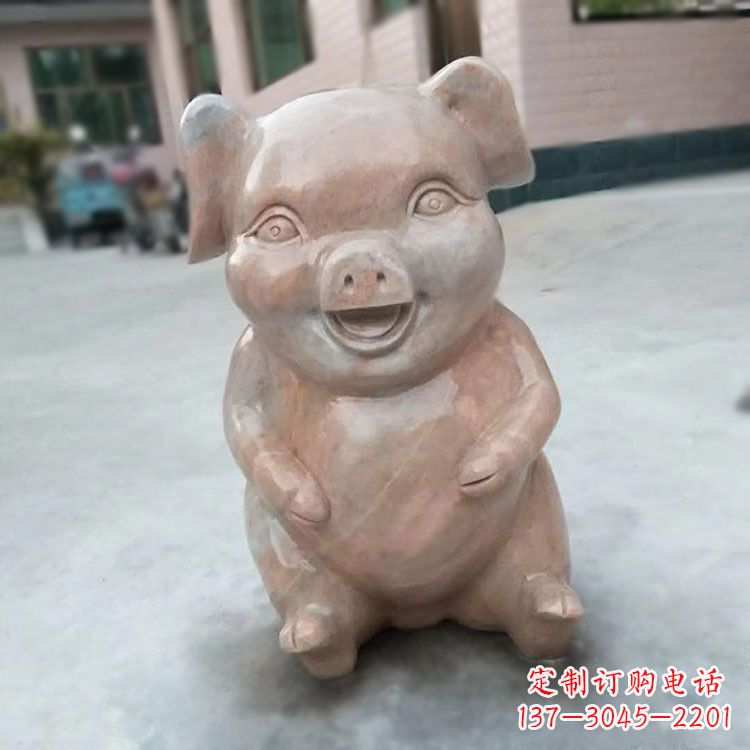 泰州喜庆的石雕猪-晚霞红大理石生肖动物雕塑