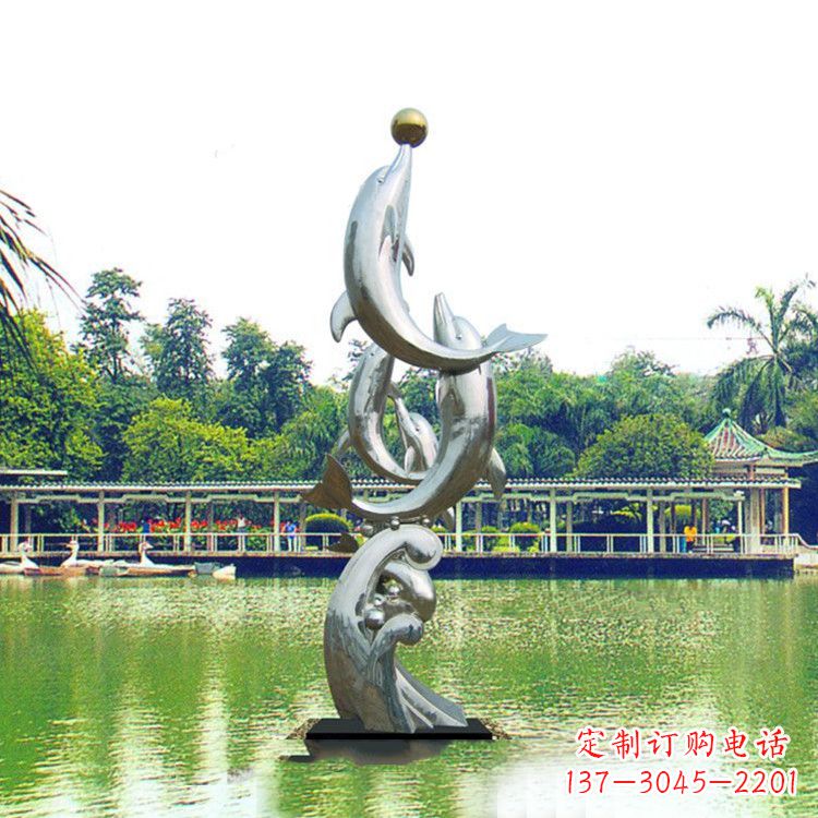泰州戏球不锈钢海豚雕塑-园林水景动物景观