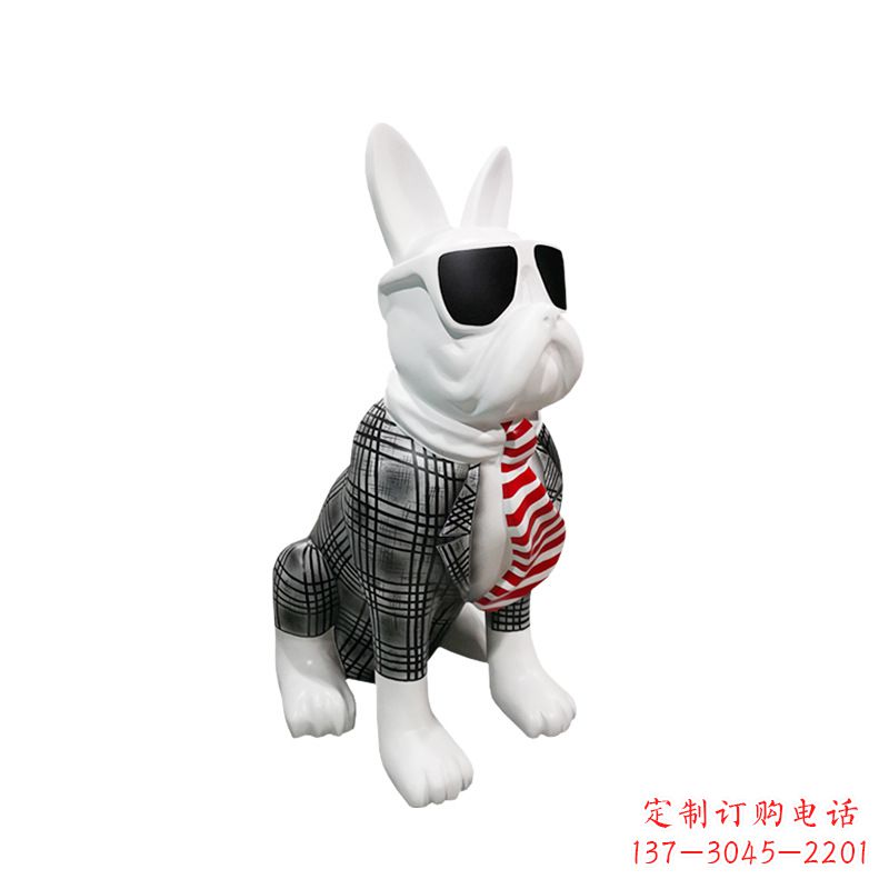 泰州系领带戴墨镜的狗雕塑,商场超市美陈斗牛犬摆件