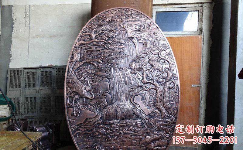 泰州仙鹤松林瀑布古代园林景观铜浮雕