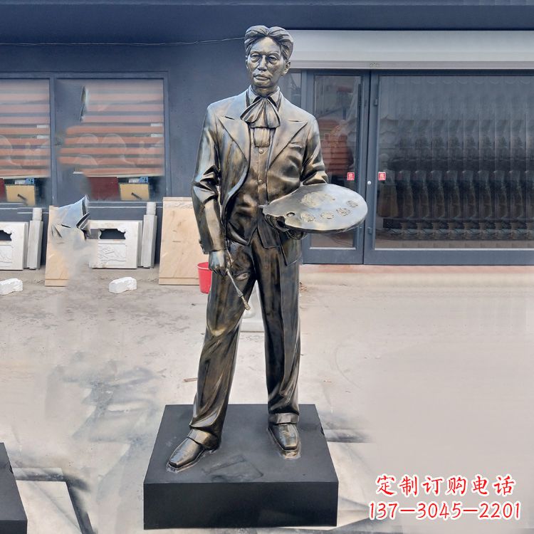 泰州现代画家徐悲鸿雕塑-玻璃钢仿铜名人雕像