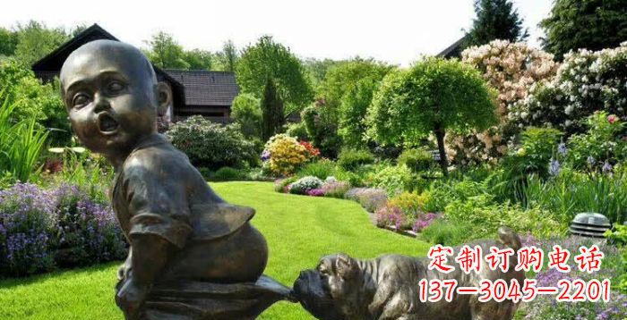 泰州小狗叼小孩裤子童趣铜雕