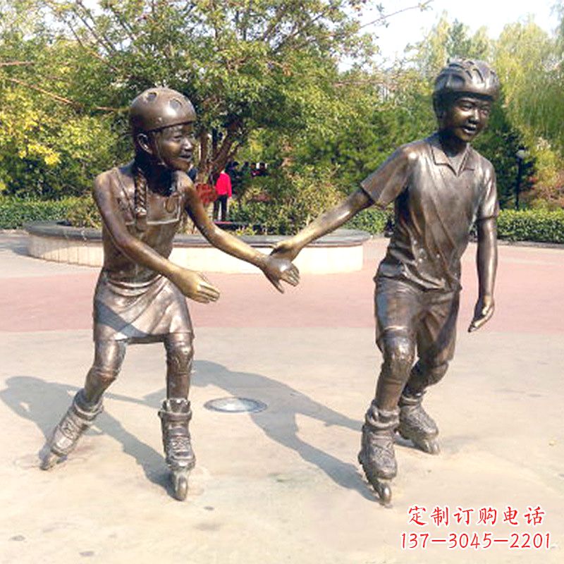 泰州小孩滑旱冰广场运动人物铜雕