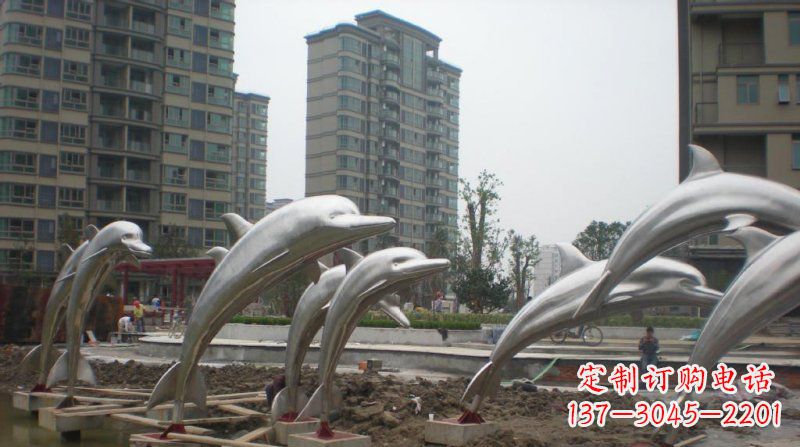 泰州小区不锈钢跳跃海豚雕塑