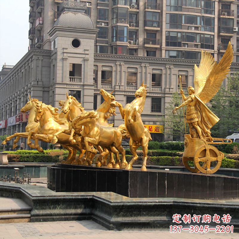 泰州小区大门阿波罗战车鎏金景观铜雕