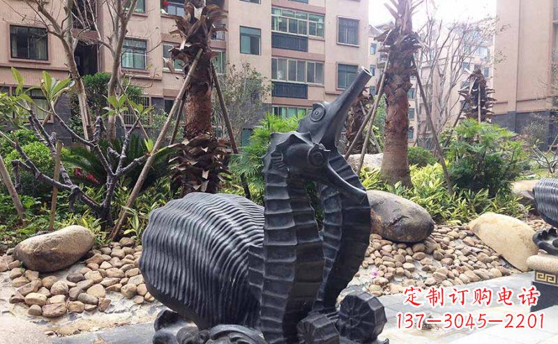 泰州小区海马动物玻璃钢仿铜雕塑