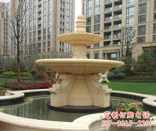 泰州小区景观晚霞红多层喷泉石雕 (3)