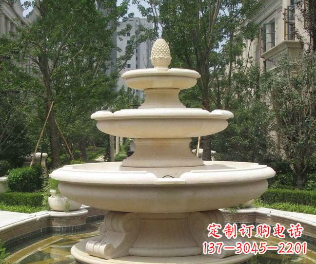 泰州小区景观晚霞红多层喷泉石雕