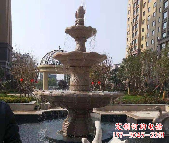 泰州小区景观晚霞红鲤鱼石雕喷泉