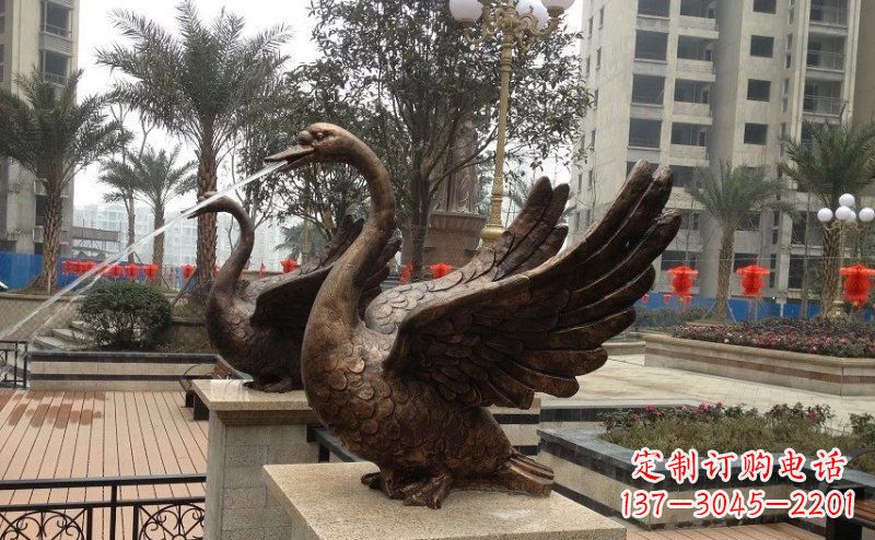 泰州小区喷水天鹅动物铜雕