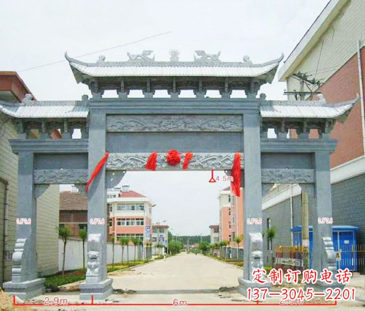 泰州小区三门牌坊石雕