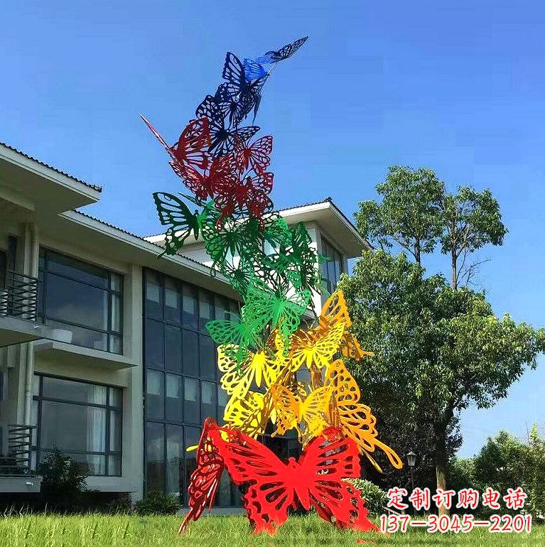 泰州小区园林不锈钢彩色蝴蝶景观雕塑