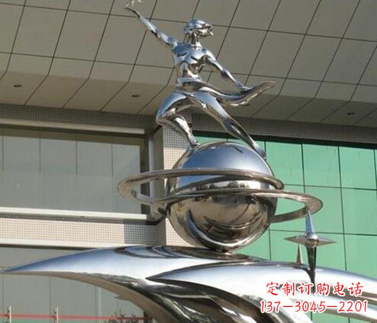 泰州校园不锈钢地球和学生景观雕塑