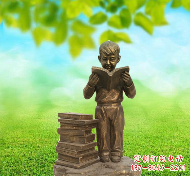 泰州校园读书的小男孩铜雕