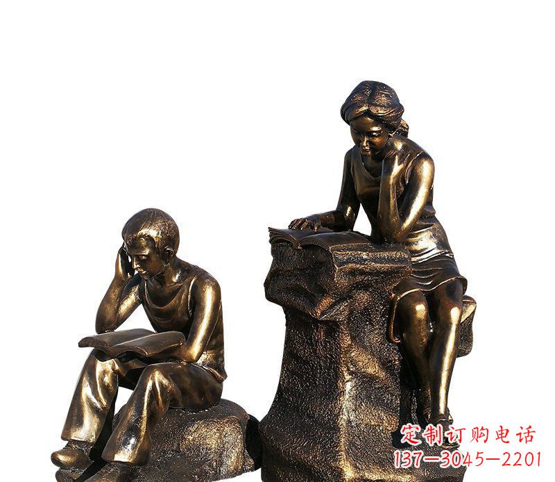 泰州校园铸铜学生看书人物雕塑