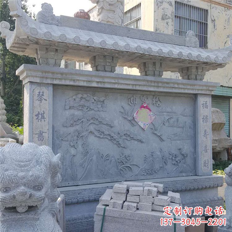 泰州迎客松石雕影壁墙