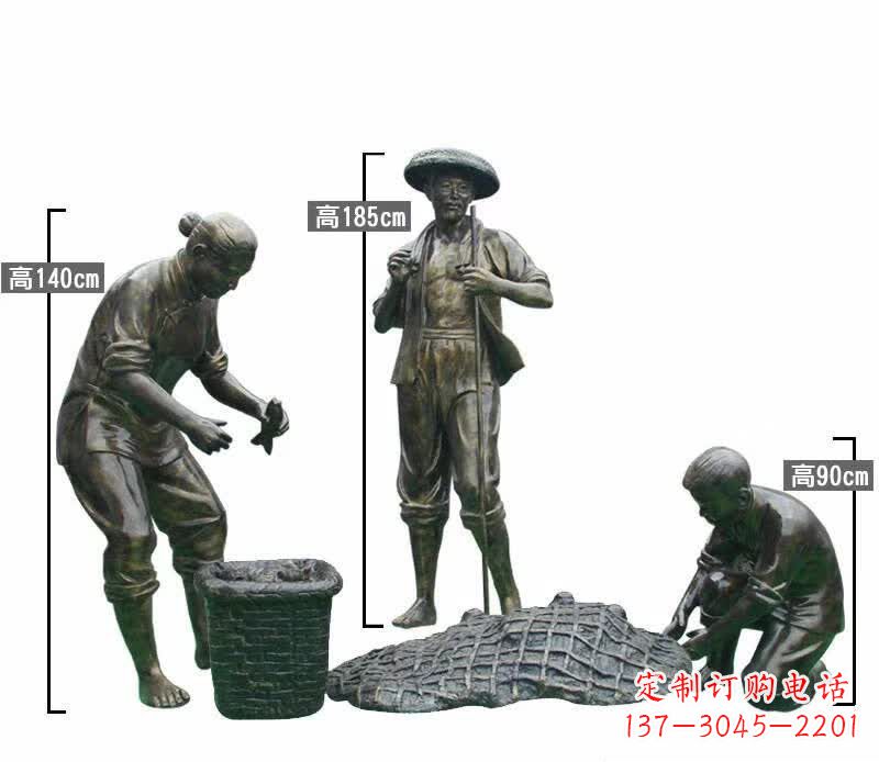 泰州渔夫捕鱼民俗铜雕