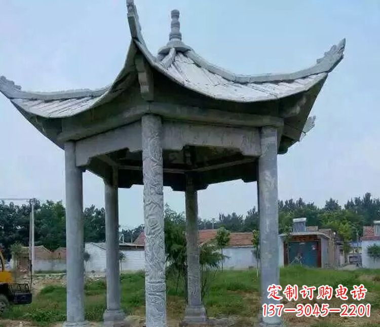 泰州园林仿古六角凉亭景观石雕