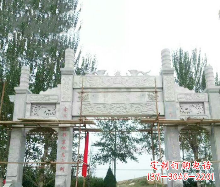 泰州园林仿古三门牌坊石雕 (3)