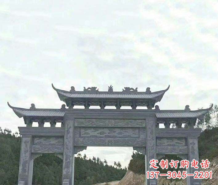 泰州园林仿古三门石牌坊景观石雕