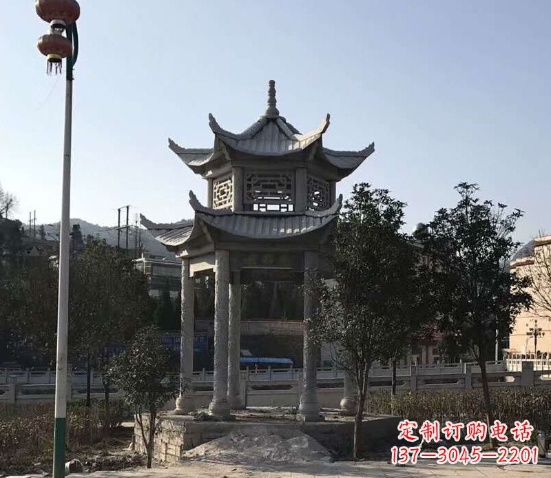 泰州园林仿古双层石凉亭景观石雕 (4)