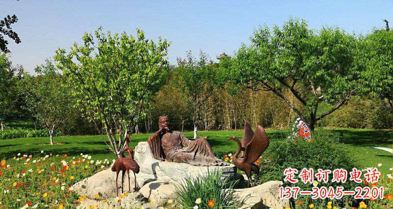 泰州园林古代人物仙鹤景观铜雕
