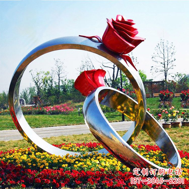 泰州园林花丛不锈钢玫瑰花戒指雕塑