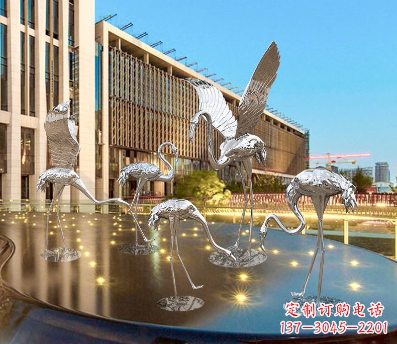泰州园林火烈鸟不锈钢雕塑