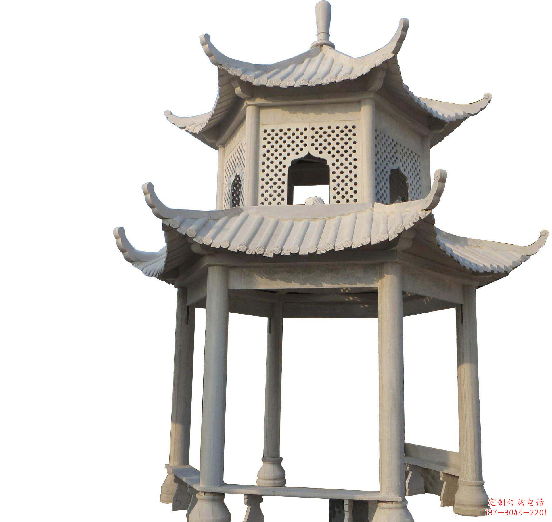 泰州园林景观大理石六角石雕双层凉亭