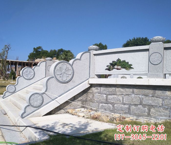 泰州园林景观大理石镂空莲花石栏板 (2)