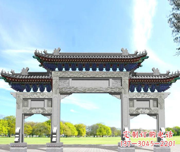 泰州园林景观仿古三门石牌坊