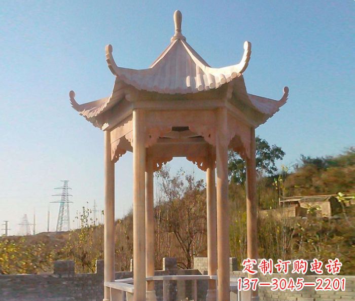 泰州园林景观晚霞红单层石雕凉亭