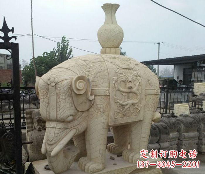 泰州园林景观驮瓶大象石雕