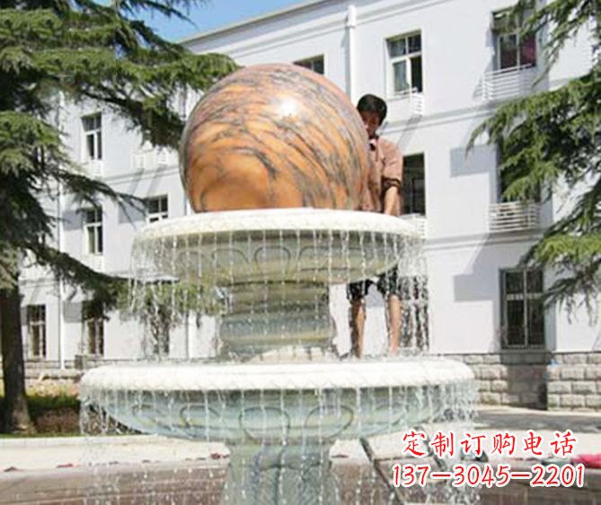泰州园林景观晚霞红风水球喷泉石雕 (2)
