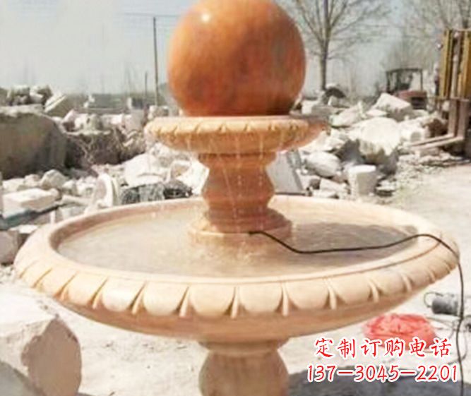 泰州园林景观晚霞红风水球喷泉石雕 (3)