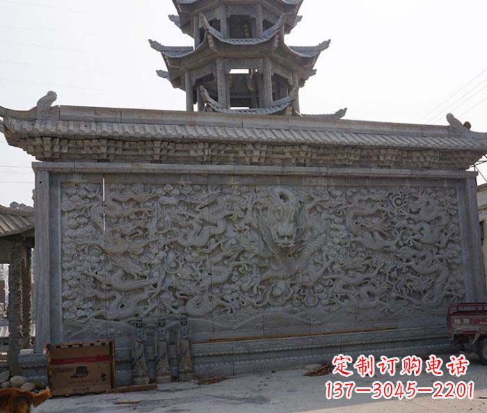 泰州园林九龙壁石雕影壁