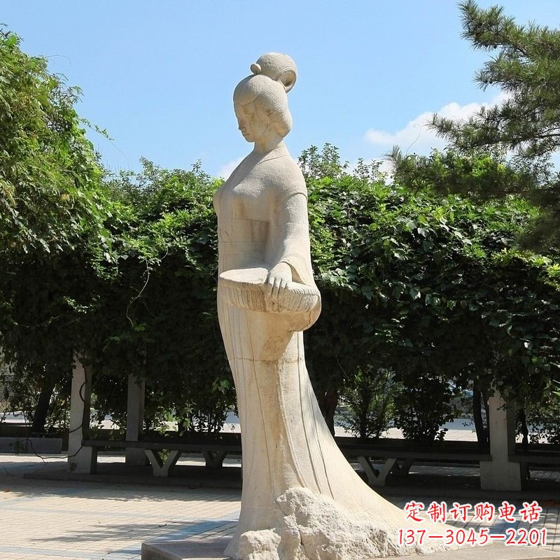 泰州园林历史人物著名美女秦罗敷砂岩石雕塑像
