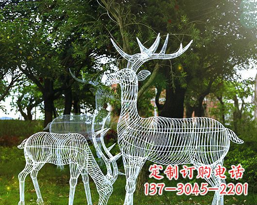 泰州园林镂空梅花鹿不锈钢景观雕塑