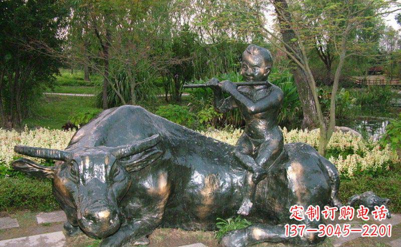 泰州园林牧童牛景观铜雕