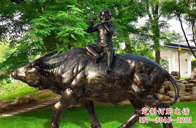 泰州园林牧童骑牛铜雕