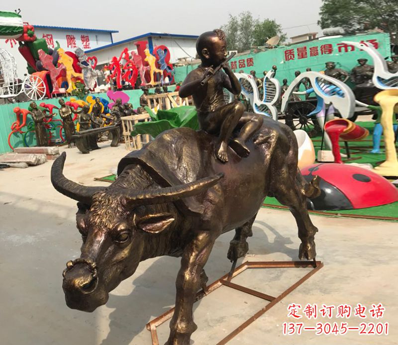 泰州园林牧童骑牛铜雕塑