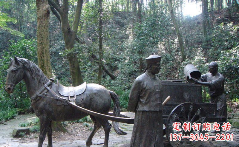 泰州园林清朝士兵和马车小品铜雕