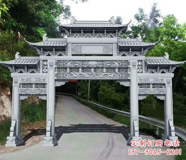 泰州园林三门石牌坊景观石雕