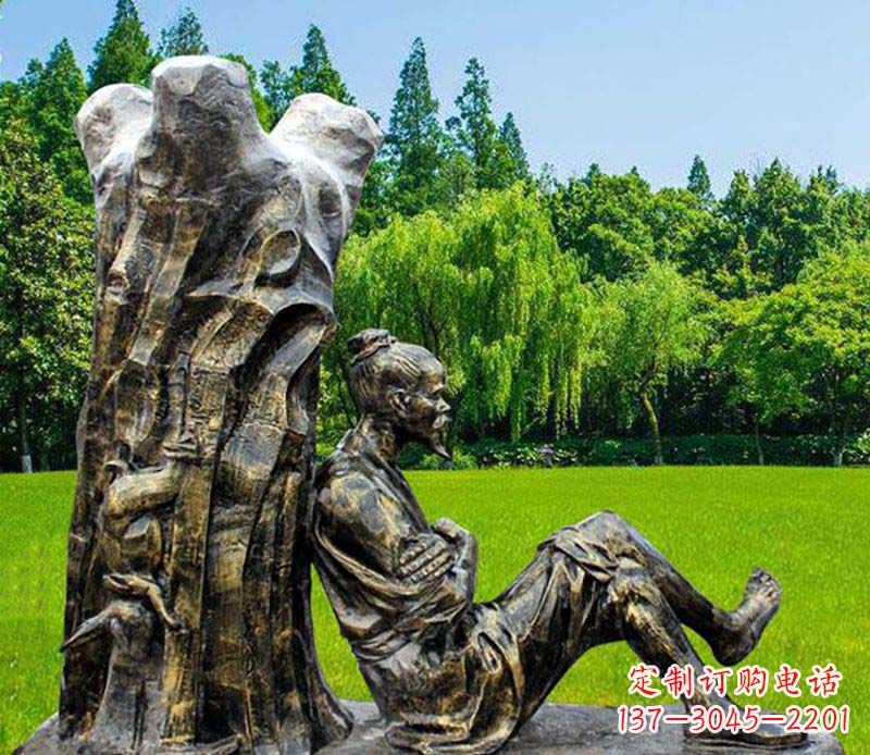泰州园林守株待兔典故人物铜雕