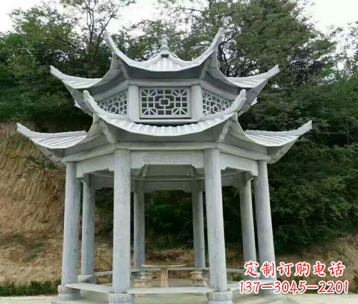泰州园林双层凉亭石雕 (2)