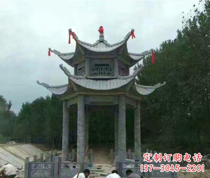 泰州园林双层凉亭石雕 (3)