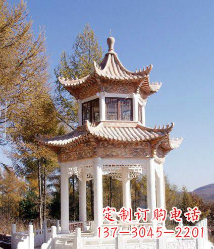 泰州园林双层石凉亭景观石雕 (2)